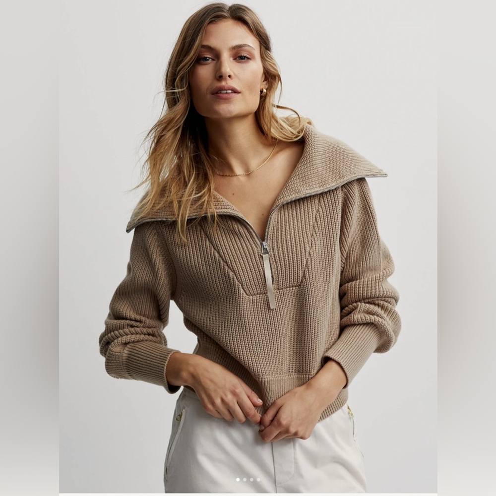 Varley Tan Cowl Neck Sweater